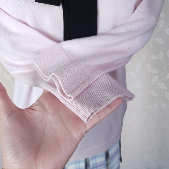 Talbots Coquette Twee Knit Top Retro Collar Merino Wool Sweater Pastel Pink L - Picture 6 of 14
